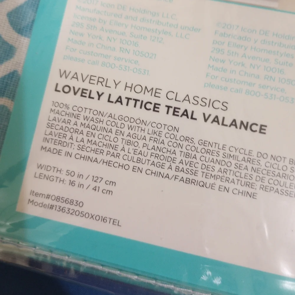 NEW Waverly Lovely Lattice Teal Wave Window Valance 50
